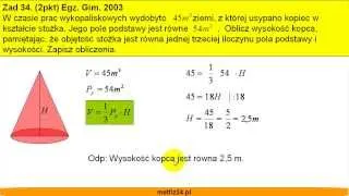 Egzamin gimnazjalny z matematyki 2003 - zad 34 - Wysokość stożka - Matfiz24.pl