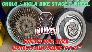 Harley Heritage Vicla / Cholo Build: Stage 1 - 21" wheel conversion for Heritage, Deluxe, or Slim!