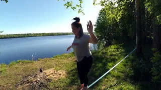 слэклайн/slackline первые шаги, почти сальто