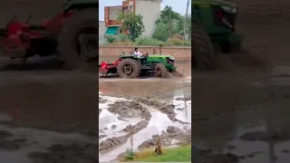 John Deere 5405 4X4 🚜💪 tractor stunt on khet with rotavator #indian #sunshine #johndeere #shortvideo
