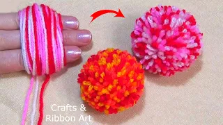 Super Easy Pom Pom Making Ideas with Fingers - Hand Embroidery Amazing Trick - DIY Woolen Flowers