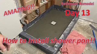 How to pre slope a shower pan on slab - Bathroom Remodel Day 13