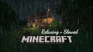 Minecraft Music + Rain & Thunder to relax & study 8 hours |Warm house in the middle of a rainy night