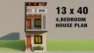 Small 4 Bedroom house plan,3D 13 by 40 ghar ka naksha,new small house elevation,atoz house design