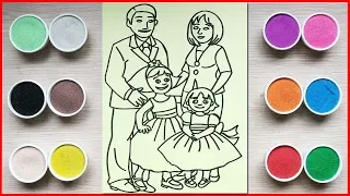 Đồ chơi trẻ em, TÔ MÀU TRANH CÁT GIA ĐÌNH CÓ BỐ MẸ & CON - Colored sand painting toys (Chim Xinh)