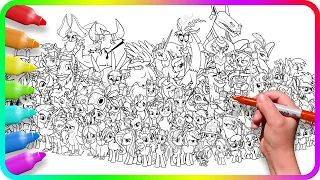 BIGGEST Coloring Pages EVER - MY LITTLE PONY. How to draw My Little Pony. Easy Drawing Tutorial Art