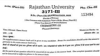 RU BSc Final Physical Chemistry Paper 2023 Rajasthan University
