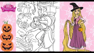 Disney Rapunzel HALLOWEEN Coloring Page Princess RAPUNZEL Painting Pumpkins Coloring Book Page