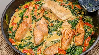 Lachs mit Spinat in Sahnesauce! Unverschämt lecker und einfach! Lachs-Sahne Rezept