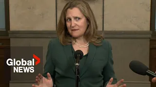 Reporters chase Freeland after questions avoided on politicians named in foreign interference report
