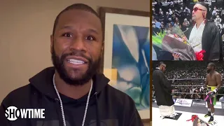Floyd Mayweather Reacts to getting DISRESPECTED w/ FLOWERS Thrown at his Feet during his EXHIBITION…