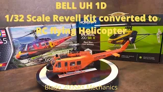 Bell UH1 Huey 1/32 Scale Revell Kit converted to RC flying Helicopter with Blade 200SRX Mechanics