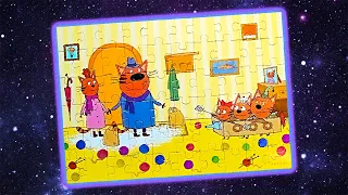 Три Кота - Коржик, Компот и Карамелька Играют в Космический Корабль. Собираем Пазлы Для Детей.