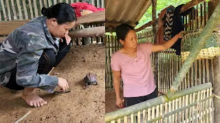 The single girl returned from the forest and accidentally encountered a beautiful turtle