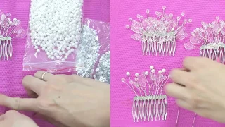 Как сделать гребень для волос своими руками из бусин и проволоки. Bridal hair jewelry