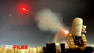 US C-RAM Shooting down IRANIAN Missiles at Night in near Persian