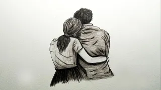 Drawing happy loving couple - easy and simple | Loving couple drawing | Ripa Art Gallery