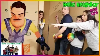 Hello Neighbor Real Life Statues In A Huge Box Fort Maze! / That YouTub3 Family