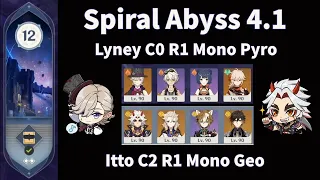 Lyney C0 R1 + Itto C2 R1 Spiral Abyss 4.1 F12 Full Clear - Genshin Impact