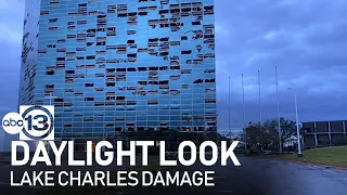 Lake Charles damage seen at first light after Laura passes