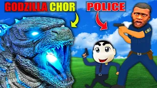 GTA 5 : GODZILLA CHOR vs FRANKLIN & SHINCHAN playing Chor Police | CHOR POLICE HIDE SEEK Gta 5 mods