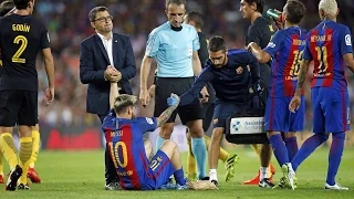 Lionel Messi Injury + Reactions from the bench vs Atletico Madrid 1080i 9/21/2016