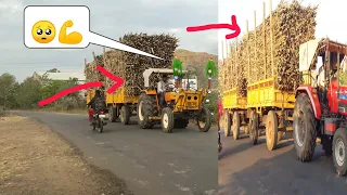 Arjun novo 605 and Hm 5911 Tractor pulling Loaded Sugar cane Trolley | Sugar cane load | Tractor