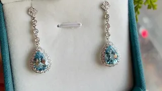 18K Gold Aquamarine setting with Diamonds Earrings