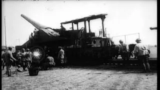 Views of several railroad guns deployed by the French army in World War I HD Stock Footage