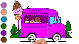 Ice Cream Truck Drawing Coloring and Learning to Recognize Colors for Children & Toddlers
