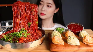 ASMR SPICY BIBIM NOODLES & SPICY COLD NOODLES SOUP * DUMPLINGS Naengmyeon MUKBANG