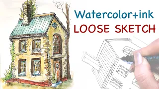 Old house, watercolor+ink (loose sketching)