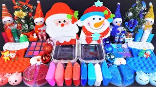 Santa vs Snowman Christmas Slime Mixing Random Cute, shiny things into slime #ASMR #slimevideos #슬라임
