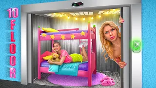 We Build a Bunk Bed in the Elevator! / Secret Room Makeover!