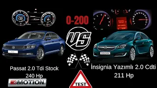 Vw Passat 2 0 Tdi 240 Hp VS Opel Insignia 2.0 Cdti Chip Tuning 211 Hp Yarış 0-200