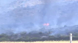 Fire teams on the scene of 632-acre grass fire southeast of Cuyama Tuesday afternoon