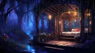 A cozy bedroom ambience in the forest | The sound of rain and thunder | Goodbye stress, fatigue