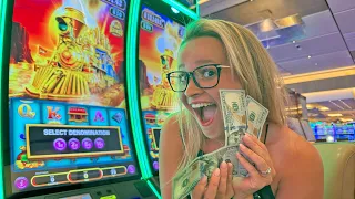 My Wife Risked HUNDREDS On A Railroad Riches Slot Machine!