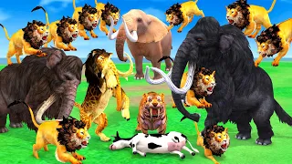 10 Lion Vs Elephants Fight Giant Tiger Attack Cow Cartoon Buffalo Saved by 10 Woolly Mammoth Animal