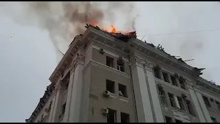 В Харькове горит здание нацполиции и СБУ. Утро 2 марта 2022