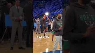 Jayson Tatum's one-legged three pointer during pregame workouts! #shorts