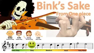Bink's Sake from One piece sheet music and easy violin tutorial