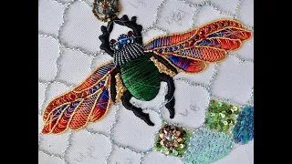 "Scarab Beetle" embroidered painting.