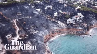 Greek wildfires: drone footage shows extent of devastation