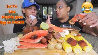 KING CRAB SEAFOOD BOIL DRIPPING WITH SAUCE ( NO NAPKIN CHALLENGE! )