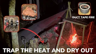 Solo Overnight Soaking Wet Building an Emergency Shelter in the Rain and Campfire T-Bone Steak