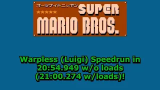 *WR* All Night Nippon Super Mario Bros. Warpless (Luigi) Speedrun in 20:54.949 w/o loads!