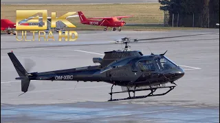 (4K) Eurocopter AS-350 Ecureuil SennAir OM-XBC departure at Innsbruck Airport LOWI INN
