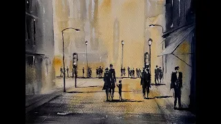 How To Paint A Simple Watercolour Semi Abstract Urban Cityscape, Watercolor Landscape Tutorial