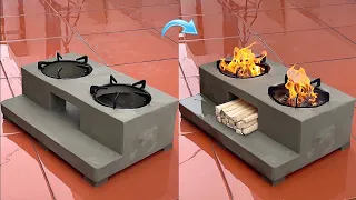 Creative Ideas To Make A Two in One Wood Stove From Old Styrofoam Box and Cement/rocket stove